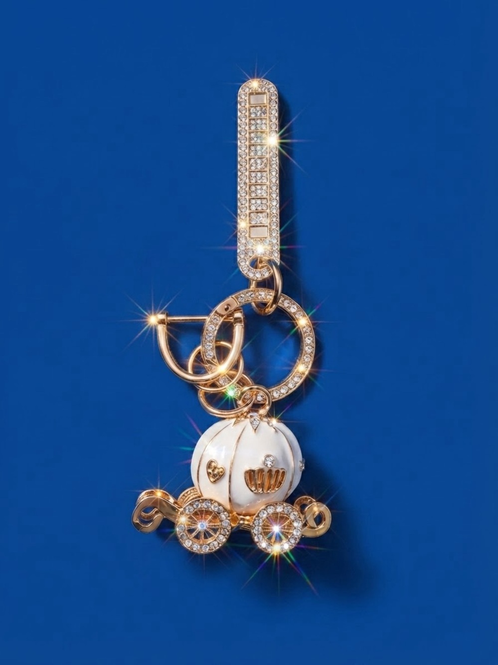 Gorgeous Gold & White Cinderella Pumpkin Carriage Purse Charm Sparkly